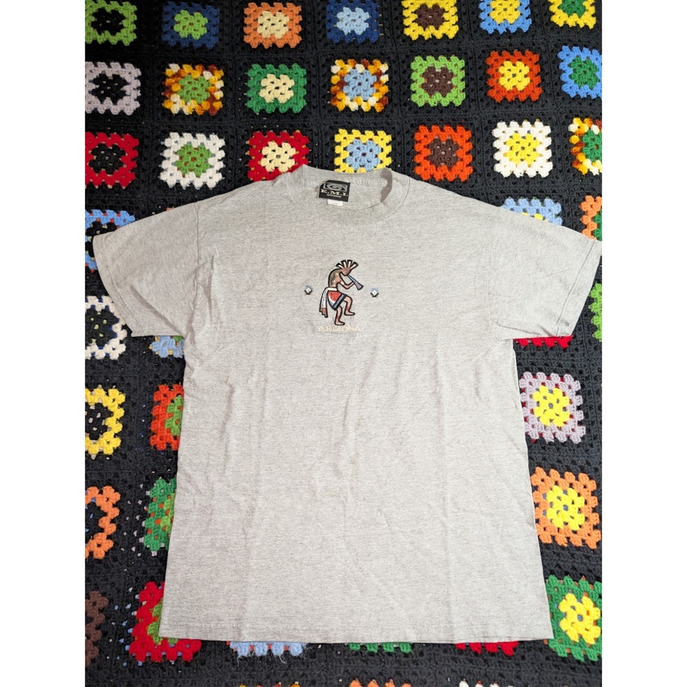 VTG 90s Arizona Southwest Travel Art Embroidered Gray Shirt Size Large